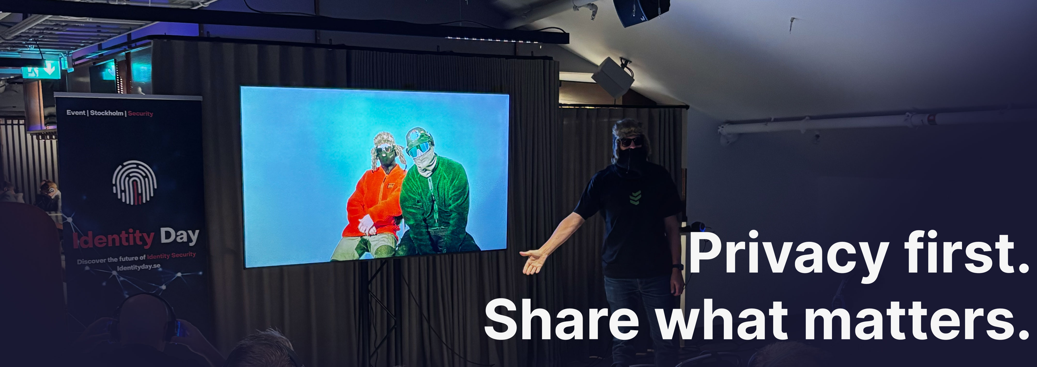 Photo from Identity Day with the text Privacy first. Share what matters.