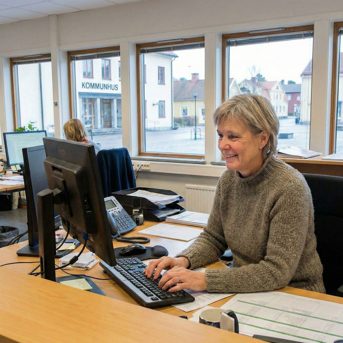 Municipal administrator at a computer